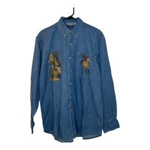 Partime Casual NWOT Men's Denim Button Up Horse Shirt Size M